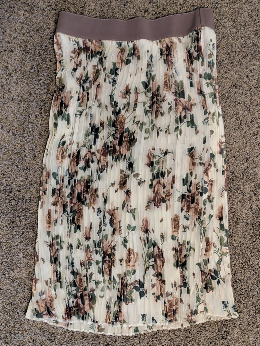LuLaRoe Cream Midi Dress with Brown & Green Floral